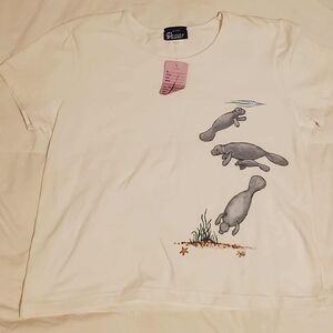 Manatee Tshirt Womens Handpainted Vintage Conservation